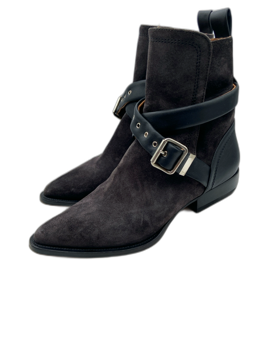 Chloe Shoe Size 38.5 Gray Suede Pointed Toe Ankle Buckle Low Heel Booties Gray / 38.5