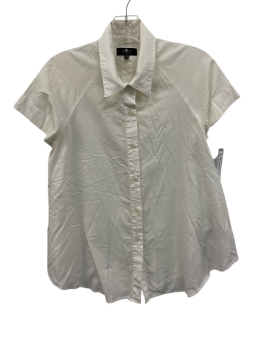 7 For All Mankind Size XS White Cotton Short Sleeve Buttons Collar Blouse Top White / XS