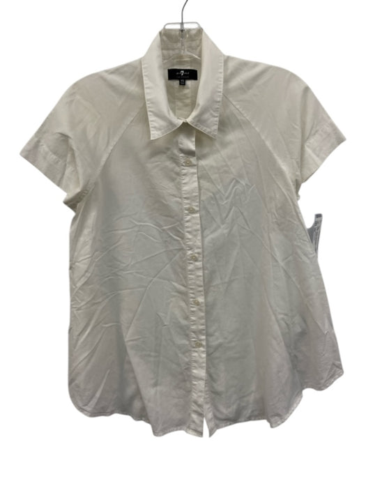 7 For All Mankind Size XS White Cotton Short Sleeve Buttons Collar Blouse Top White / XS