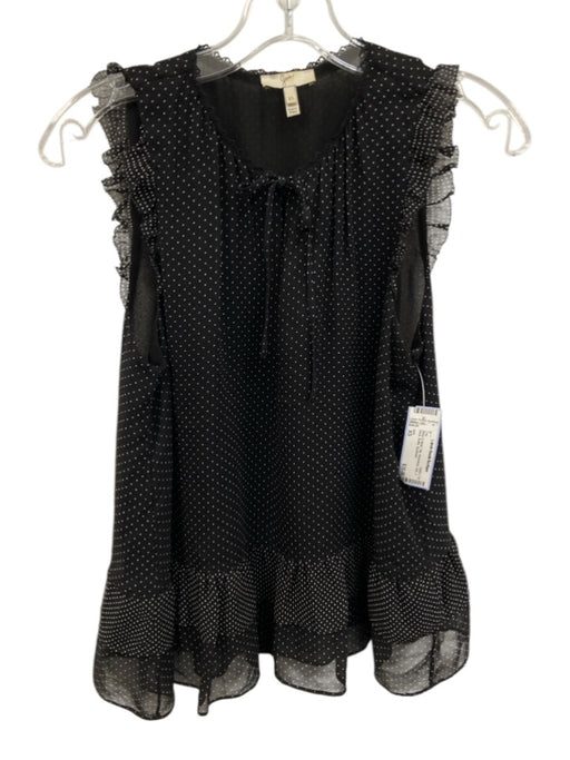 Joie Size XS Black & White Silk Sleeveless dots V Neck Ruffle Top Black & White / XS