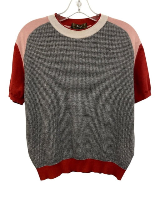 Piazza Sempione Size M Gray, Red, Pink Short Sleeve Waffle Knit Sweater Top Gray, Red, Pink / M