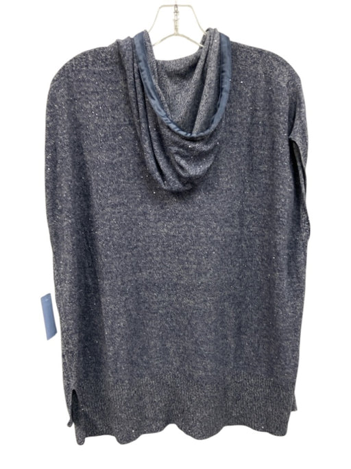 Lafayette 148 Size S Blue & White Cotton & Linen Cap Sleeve Rhinestone Hood Top Blue & White / S