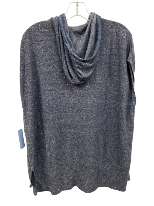 Lafayette 148 Size S Blue & White Cotton & Linen Cap Sleeve Rhinestone Hood Top Blue & White / S