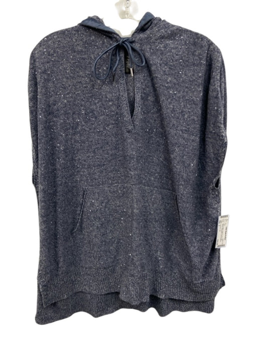 Lafayette 148 Size S Blue & White Cotton & Linen Cap Sleeve Rhinestone Hood Top Blue & White / S