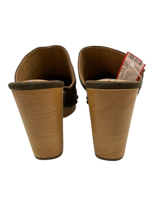 Sam Edelman Shoe Size 9.5 Dark Green & Tan Suede & Wood Studded Buckle Clogs Dark Green & Tan / 9.5