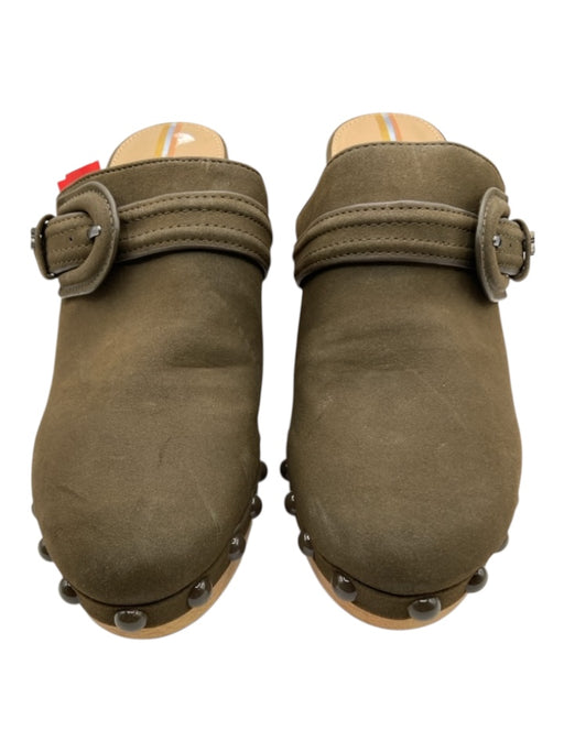 Sam Edelman Shoe Size 9.5 Dark Green & Tan Suede & Wood Studded Buckle Clogs Dark Green & Tan / 9.5