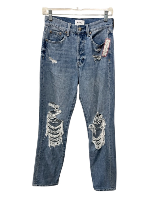 Pistola Size 25 Med Light Wash Cotton Denim Button Fly Heavily Distressed Jeans Med Light Wash / 25