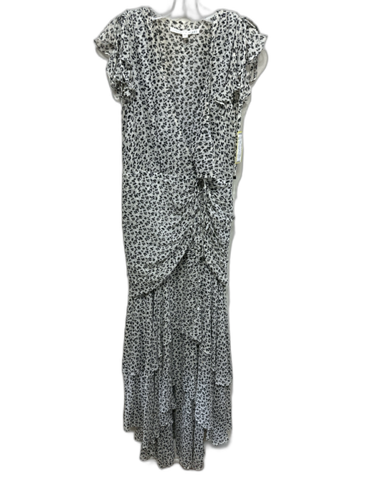 Veronica Beard Size 4 Cream & Black Silk Floral Ruffle Cap Sleeve Dress Cream & Black / 4