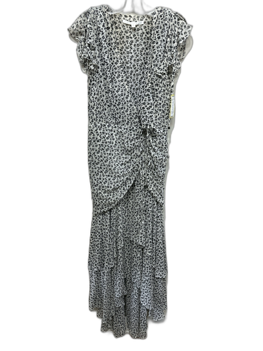 Veronica Beard Size 4 Cream & Black Silk Floral Ruffle Cap Sleeve Dress Cream & Black / 4