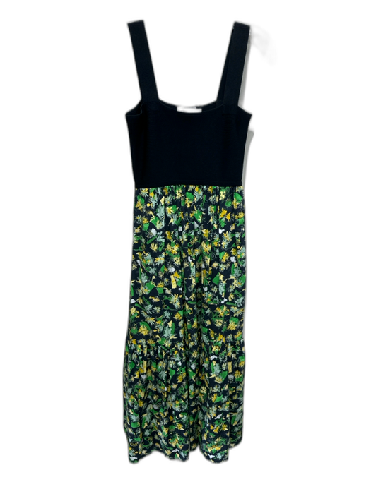 Tanya Taylor Size S Black, green & yellow Cotton Knit Fabric Block Floral Dress Black, green & yellow / S