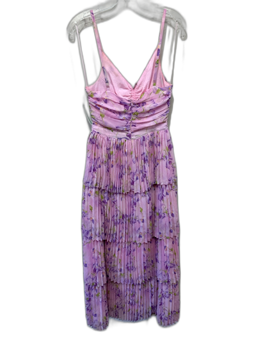 ASTR The Label Size S Pink, Purple, Green Polyester Pleated Floral Print Dress Pink, Purple, Green / S