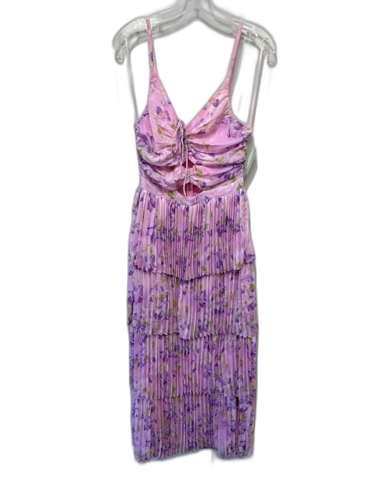 ASTR The Label Size S Pink, Purple, Green Polyester Pleated Floral Print Dress Pink, Purple, Green / S