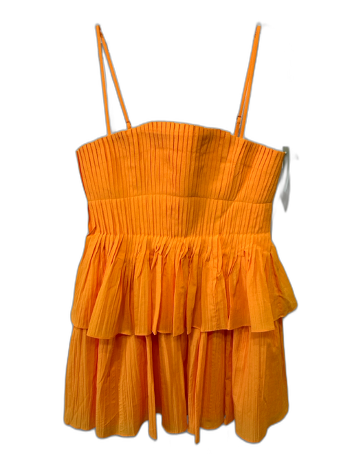 Acler Size 6 Orange Polyester Spaghetti Strap Pleated Tiered Mini Dress Orange / 6