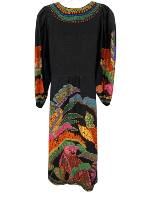 Farm Rio Size Small Black, Green, Blue Viscose Long Sleeve Abstract Print Dress Black, Green, Blue / Small