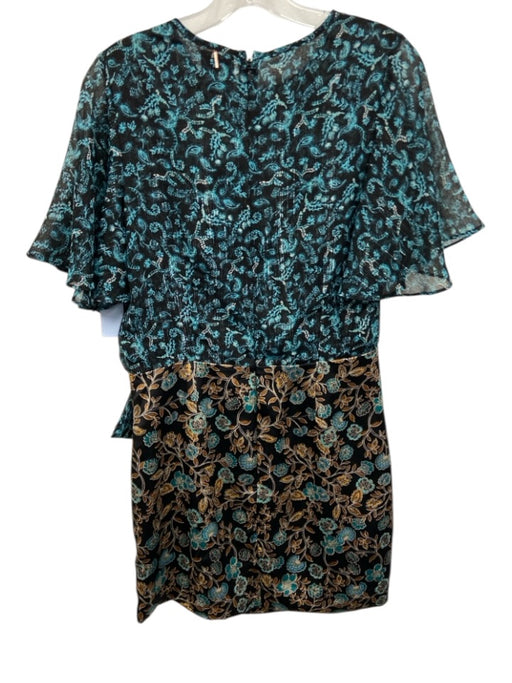 Misa Size Small Blue, Brown, Black Polyester Short Sleeve Mixed Floral Dress Blue, Brown, Black / Small