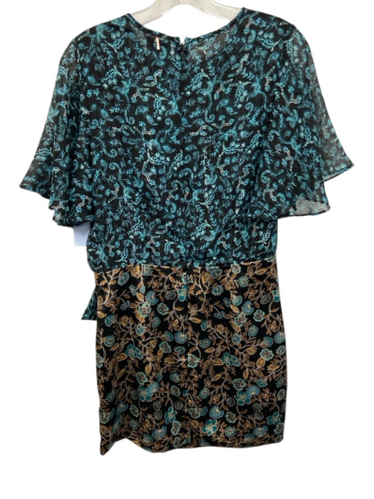 Misa Size Small Blue, Brown, Black Polyester Short Sleeve Mixed Floral Dress Blue, Brown, Black / Small