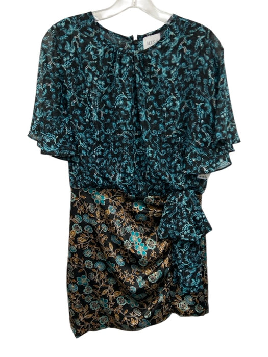 Misa Size Small Blue, Brown, Black Polyester Short Sleeve Mixed Floral Dress Blue, Brown, Black / Small