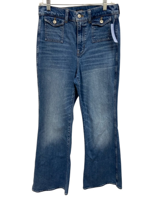 J Crew Size 27 Medium Wash Cotton Denim High Rise Whiskering Flare Leg Jeans Medium Wash / 27