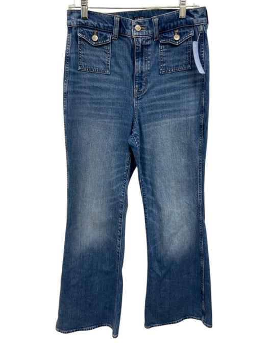 J Crew Size 27 Medium Wash Cotton Denim High Rise Whiskering Flare Leg Jeans Medium Wash / 27