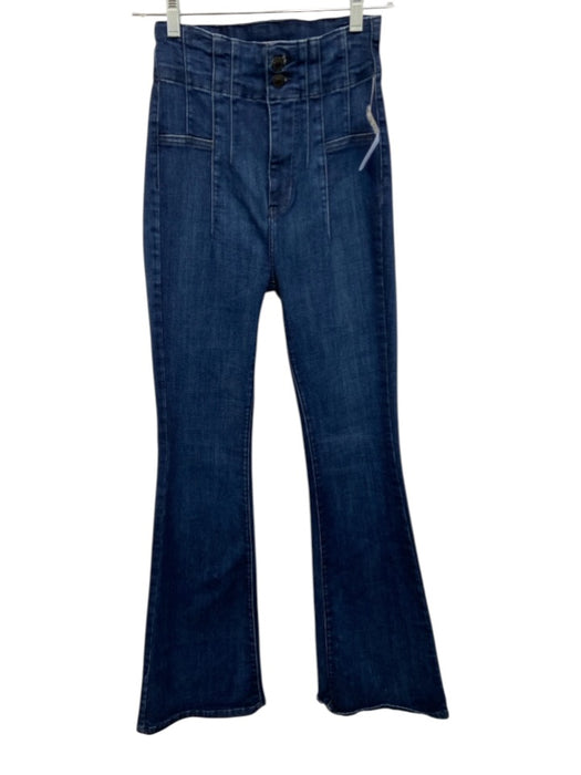 We The Free Size 25 Dark Wash Cotton Denim High Rise Pleated Flare Leg Jeans Dark Wash / 25