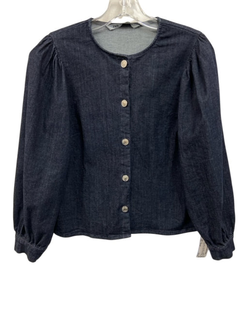 Zara Size Small Dark Wash Cotton Blend Chambray Button Front Top Dark Wash / Small