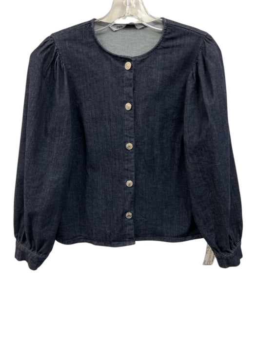 Zara Size Small Dark Wash Cotton Blend Chambray Button Front Top Dark Wash / Small