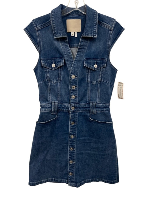 Paige Size 4 Blue Cotton Blend Button Front Cap Sleeve Denim Mini Dress Blue / 4