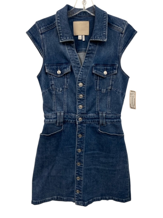 Paige Size 4 Blue Cotton Blend Button Front Cap Sleeve Denim Mini Dress Blue / 4