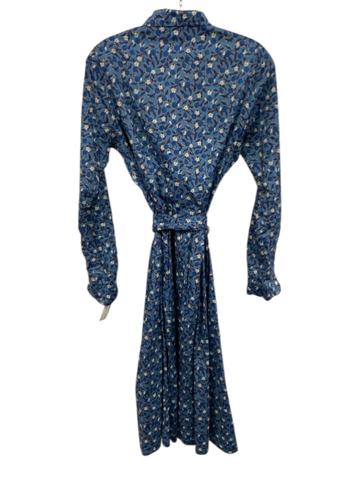 Ann Mashburn Size S Blue Cotton Floral Maxi Tie Belt Button Front Dress Blue / S