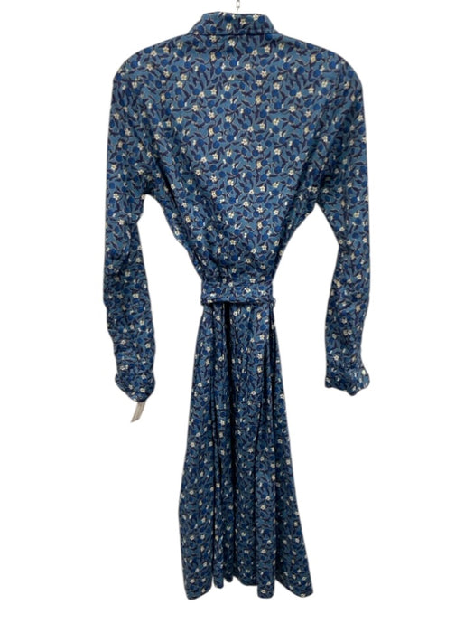 Ann Mashburn Size S Blue Cotton Floral Maxi Tie Belt Button Front Dress Blue / S