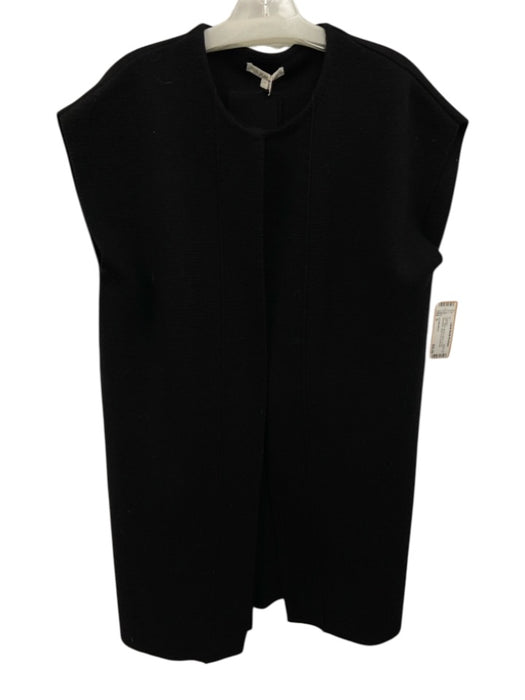 Ann Mashburn Size S Black Merino Wool Tie Belt Sleeveless Open Front Cardigan Black / S