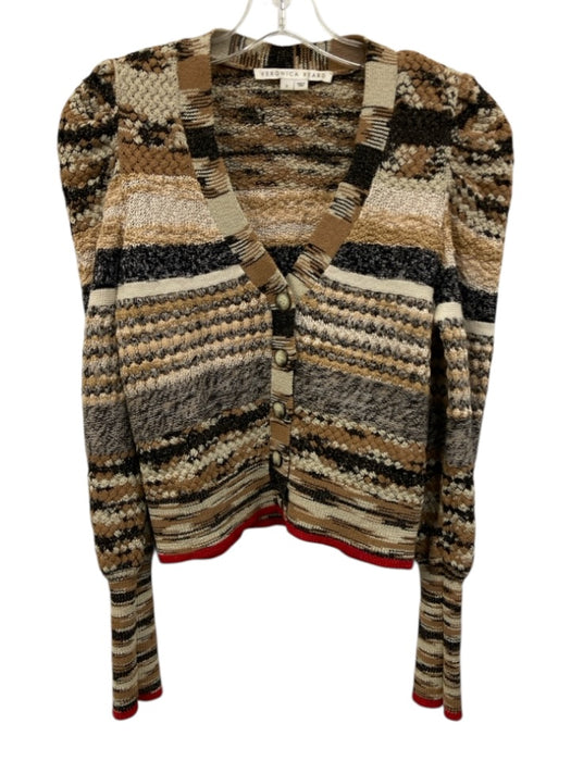 Veronica Beard Size S Brown, Tan & Multi Poly Blend V Neck Button Front Cardigan Brown, Tan & Multi / S