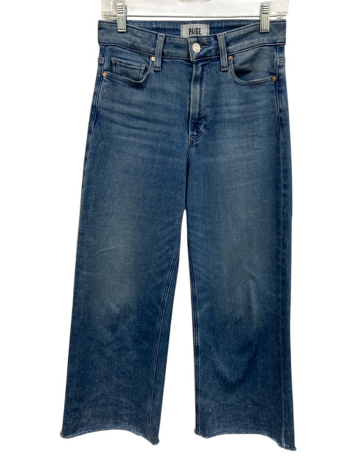 Paige Size 26 Blue Cotton Blend Zip & Button Whiskering Frayed Hem Jeans Blue / 26