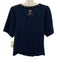 Melissa Nepton Size S Navy Cotton Cable Knit studded detail Short Sleeve Sweater Navy / S