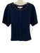 Melissa Nepton Size S Navy Cotton Cable Knit studded detail Short Sleeve Sweater Navy / S