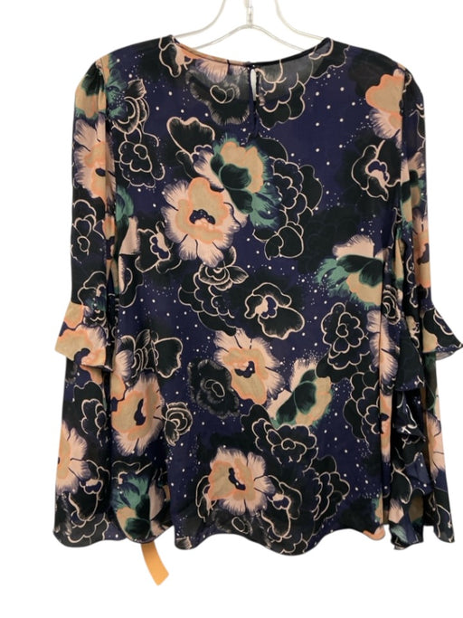 SeeByChloe Size 38 Navy Multi Viscose Blend Printed Keyhole Back Ruffle Top Navy Multi / 38