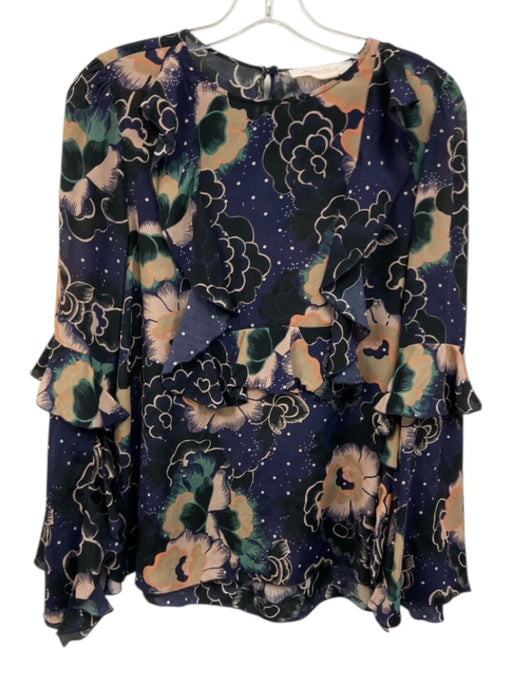 SeeByChloe Size 38 Navy Multi Viscose Blend Printed Keyhole Back Ruffle Top Navy Multi / 38