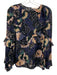 SeeByChloe Size 38 Navy Multi Viscose Blend Printed Keyhole Back Ruffle Top Navy Multi / 38
