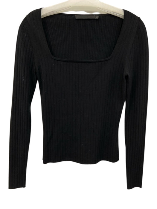 Jenni Kayne Size S Black Viscose Blend Wide Neck Long Sleeve Ribbed Top Black / S