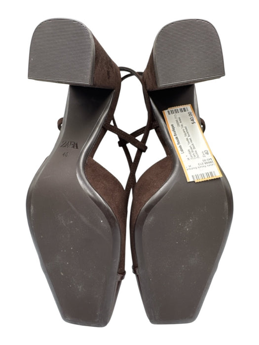 Zara Shoe Size 40 Dark Brown Textile Square Toe Ankle Buckle Block Heel Sandals Dark Brown / 40