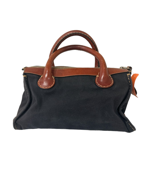 Chloe Black & Tan Canvas & Leather Rolled Handles Front Pocket Top Zip Bag Black & Tan