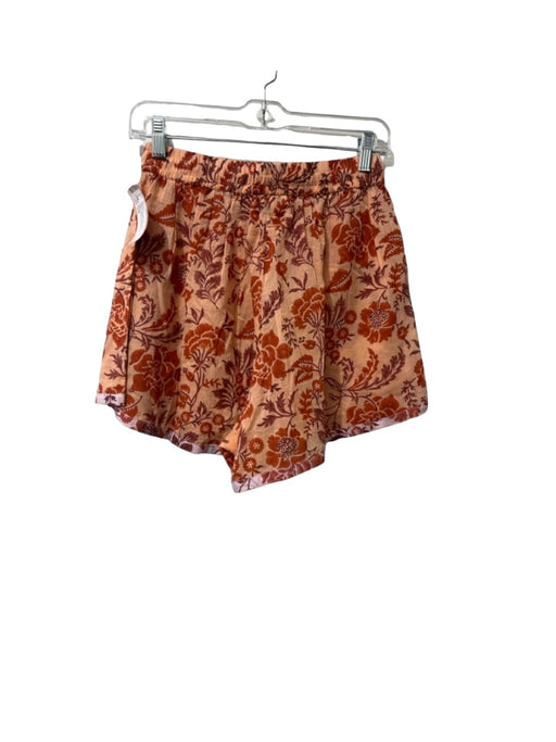 Hannah Size 1/S Orange Print Flower Cotton Elastic Waist Shorts Orange Print / 1/S
