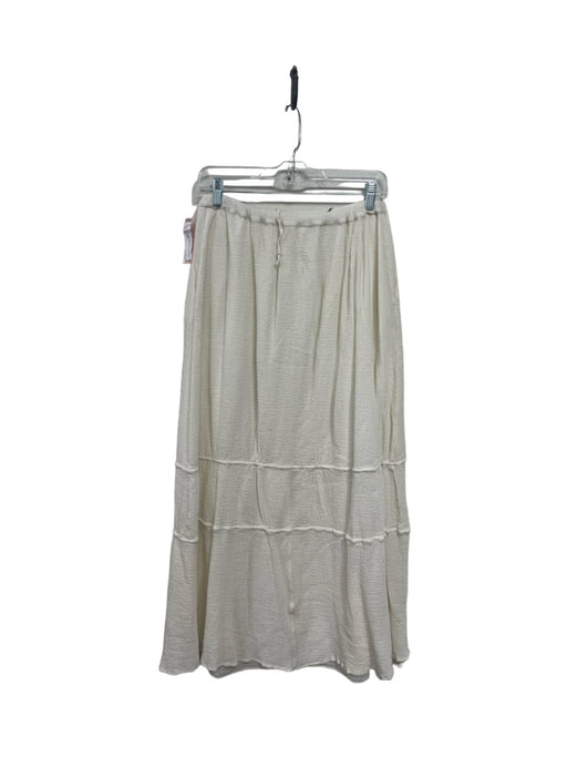 Pomandere Size M Ivory White Cotton Gauze Elastic Waist Tiered Maxi Skirt Ivory White / M