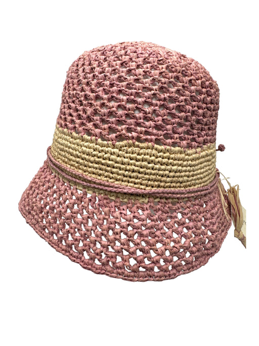 Sans Arcidet Pink & Cream Straw Woven bucket Hat Pink & Cream