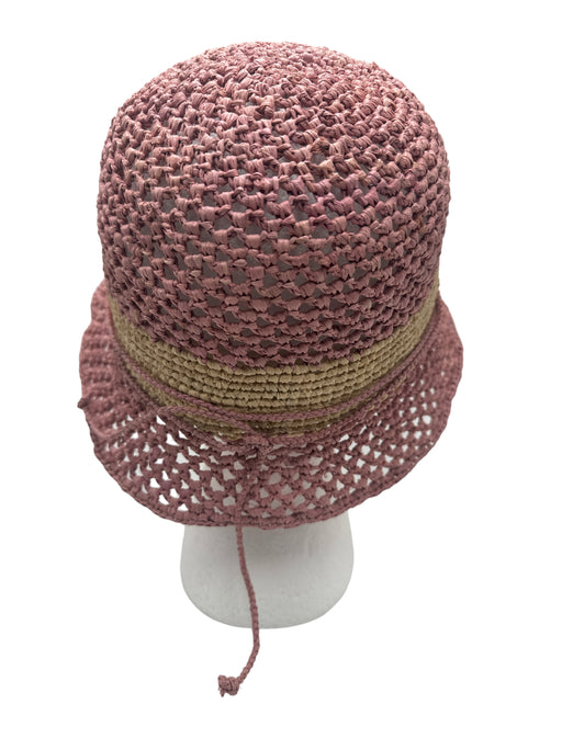 Sans Arcidet Pink & Cream Straw Woven bucket Hat Pink & Cream