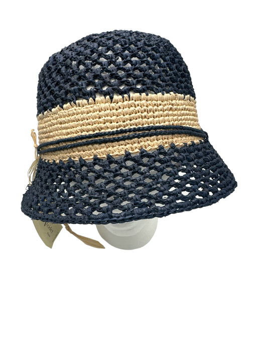 Sans Arcidet Navy & Cream Straw Woven bucket Hat Navy & Cream