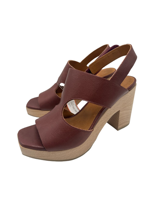 Coclico Shoe Size 7 Brown & Beige Leather & Wood Platform Velcro Open Toe Pumps Brown & Beige / 7