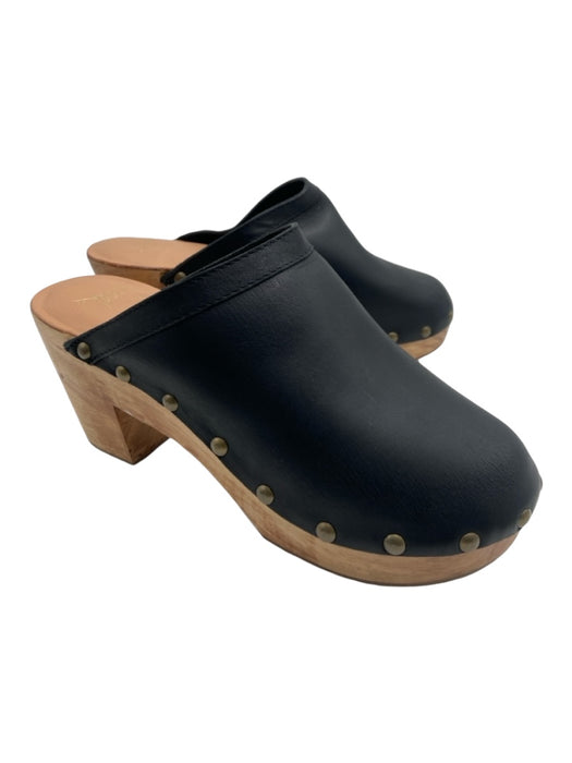 Beek Shoe Size 9 Black & Beige Leather round toe Wood Sole Stud Detail Clogs Black & Beige / 9