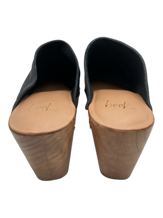 Beek Shoe Size 9 Black & Beige Leather round toe Wood Sole Stud Detail Clogs Black & Beige / 9