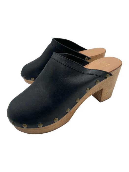 Beek Shoe Size 9 Black & Beige Leather round toe Wood Sole Stud Detail Clogs Black & Beige / 9